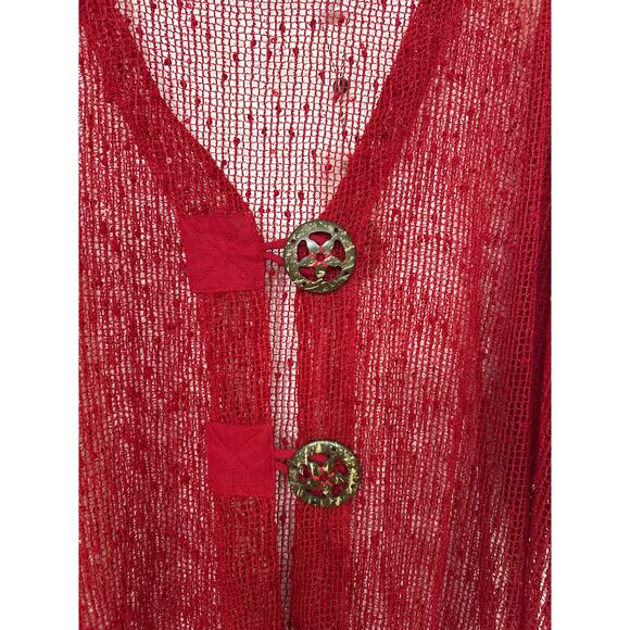 Kaktus Red Sheer Open Knit Sparkle Boho Asymmetrical Top XXL NWT Whimsigoth - Picture 6 of 13